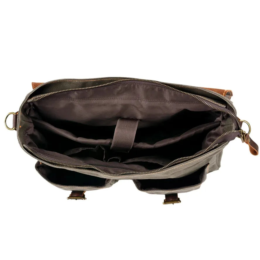 KTX-728659 Retro Large Capacity Canvas Crossbody Bag with Crazy Horse Skin for 15.6" Laptops