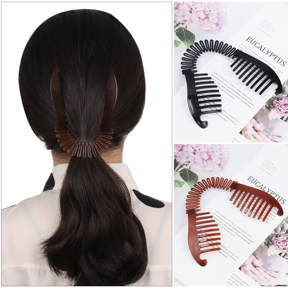 KTX-263827 Large Retro Flower Hair Claws - Adjustable Fish Shape Banana Clip Hairpin in Black and Brown