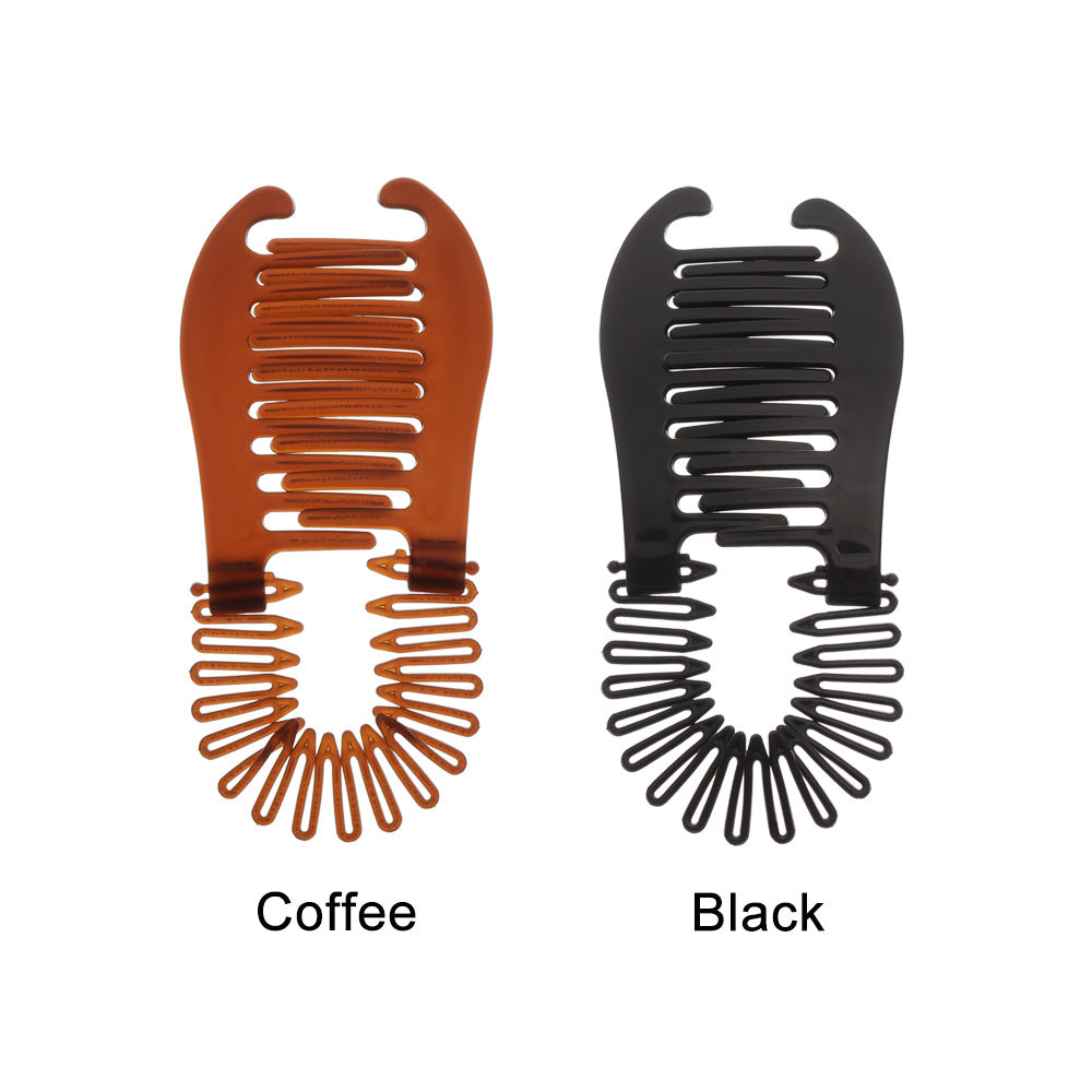 KTX-263827 Large Retro Flower Hair Claws - Adjustable Fish Shape Banana Clip Hairpin in Black and Brown