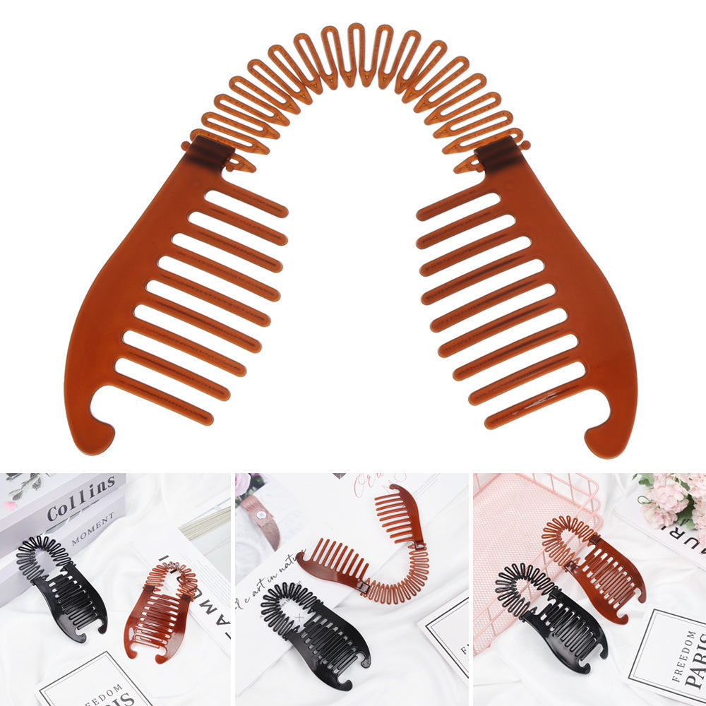 KTX-263827 Large Retro Flower Hair Claws - Adjustable Fish Shape Banana Clip Hairpin in Black and Brown