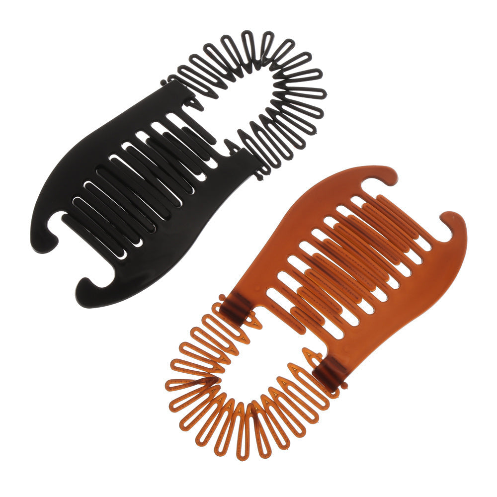KTX-263827 Large Retro Flower Hair Claws - Adjustable Fish Shape Banana Clip Hairpin in Black and Brown