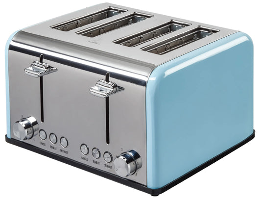 KTX-701331 Stainless Steel Retro 4-Slice Bread Toaster with 1.5-Inch Wide Slots and Automatic Pop-Up Function