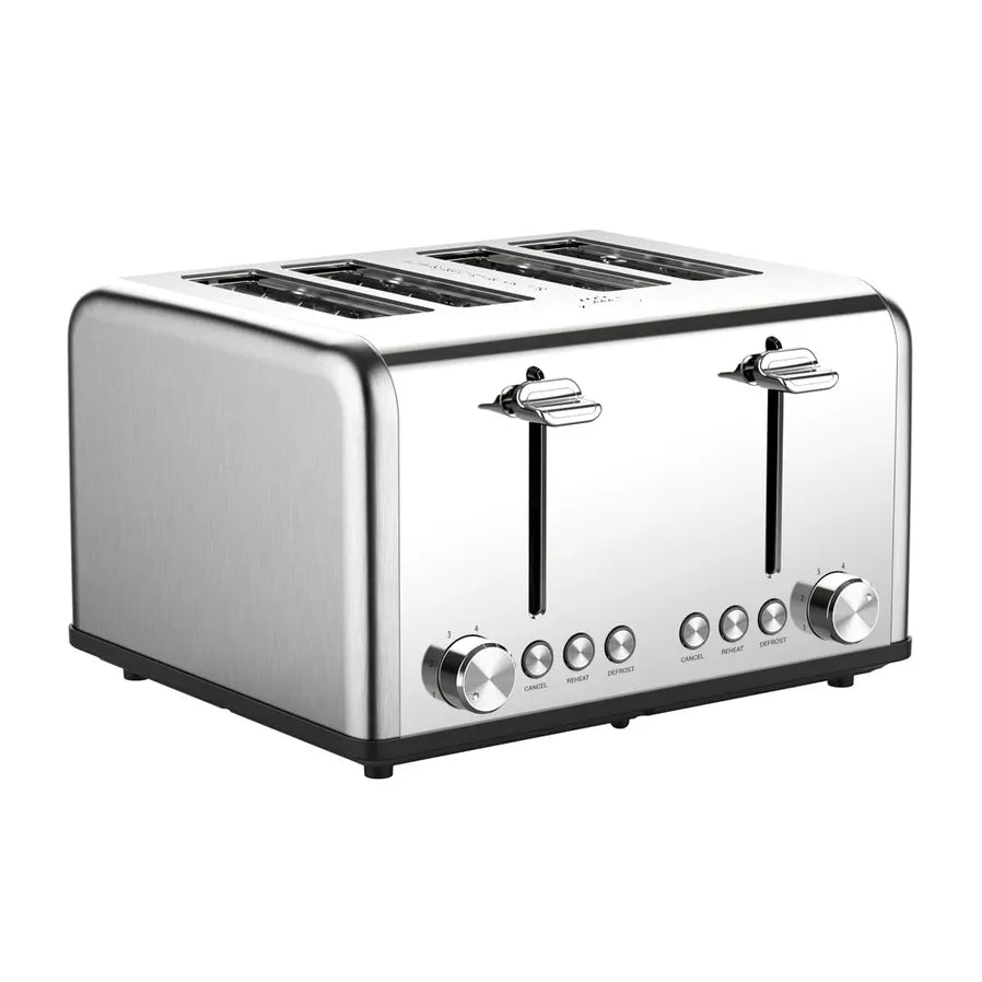KTX-701331 Stainless Steel Retro 4-Slice Bread Toaster with 1.5-Inch Wide Slots and Automatic Pop-Up Function