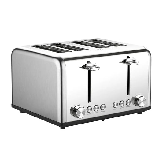 KTX-701331 Stainless Steel Retro 4-Slice Bread Toaster with 1.5-Inch Wide Slots and Automatic Pop-Up Function