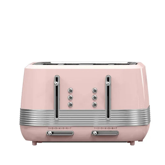KTX-143123 Retro Vertical Electric Toaster with Custom Logo - Pink 4-Slice Bread and Burger Bun Slot