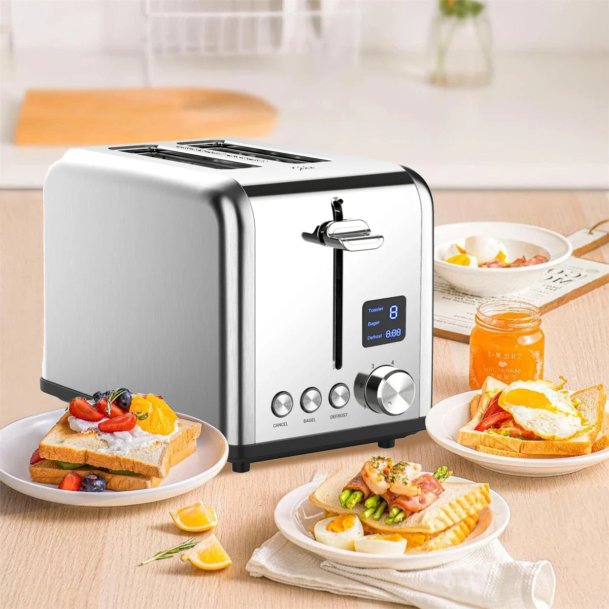 KTX-453843 LED Timer Display Stainless Steel Compact 2-Slice Electric Toaster
