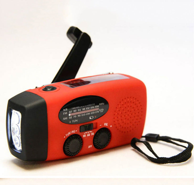 KTX-143059 Solar Hand Crank Radio Flashlight with USB Charging - Red, ABS Material, Compact Design