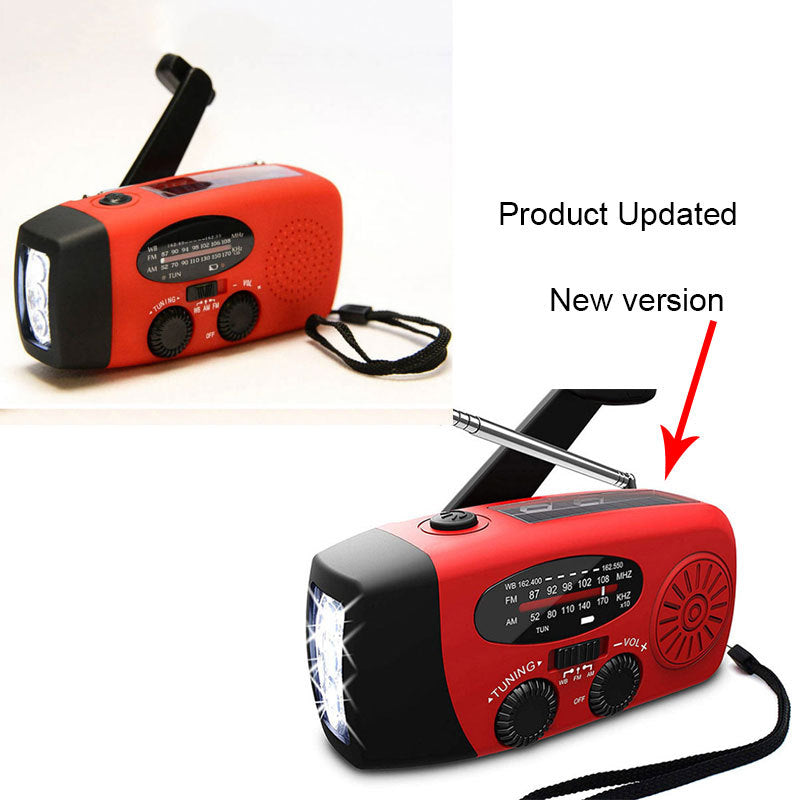 KTX-143059 Solar Hand Crank Radio Flashlight with USB Charging - Red, ABS Material, Compact Design