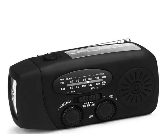 KTX-143059 Solar Hand Crank Radio Flashlight with USB Charging - Red, ABS Material, Compact Design