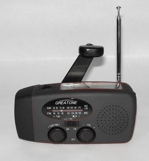 KTX-143059 Solar Hand Crank Radio Flashlight with USB Charging - Red, ABS Material, Compact Design
