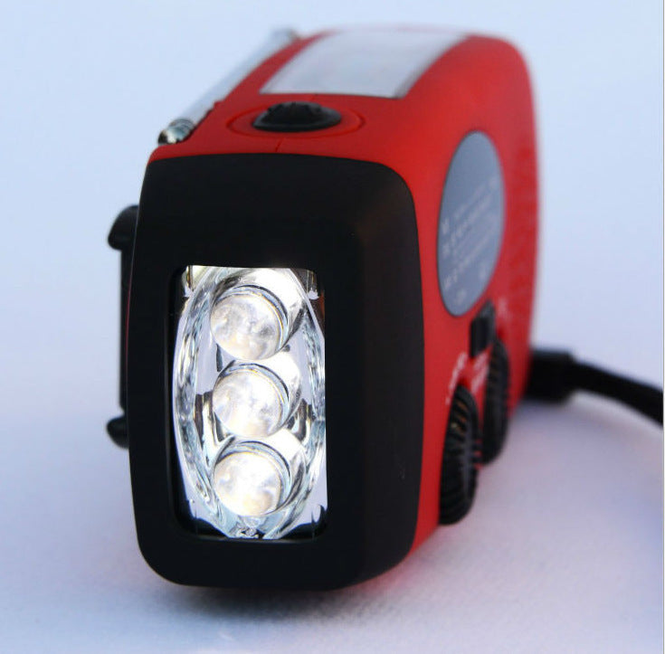 KTX-143059 Solar Hand Crank Radio Flashlight with USB Charging - Red, ABS Material, Compact Design