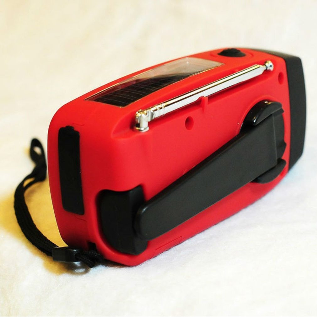 KTX-143059 Solar Hand Crank Radio Flashlight with USB Charging - Red, ABS Material, Compact Design