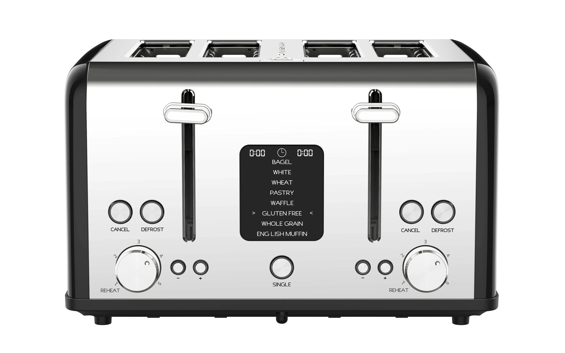 KTX-633491 Digital Display Stainless Steel 4-Slice Electric Toaster with Adjustable Settings
