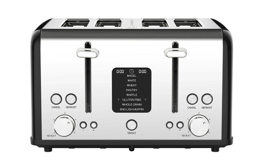 KTX-633491 Digital Display Stainless Steel 4-Slice Electric Toaster with Adjustable Settings