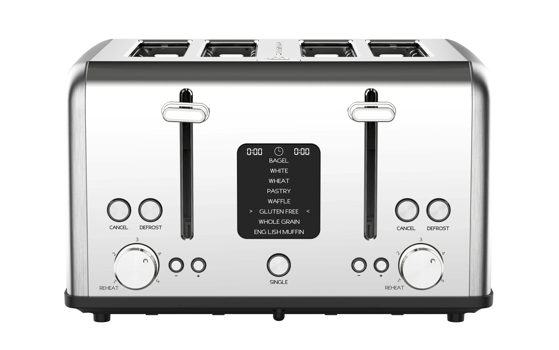 KTX-633491 Digital Display Stainless Steel 4-Slice Electric Toaster with Adjustable Settings