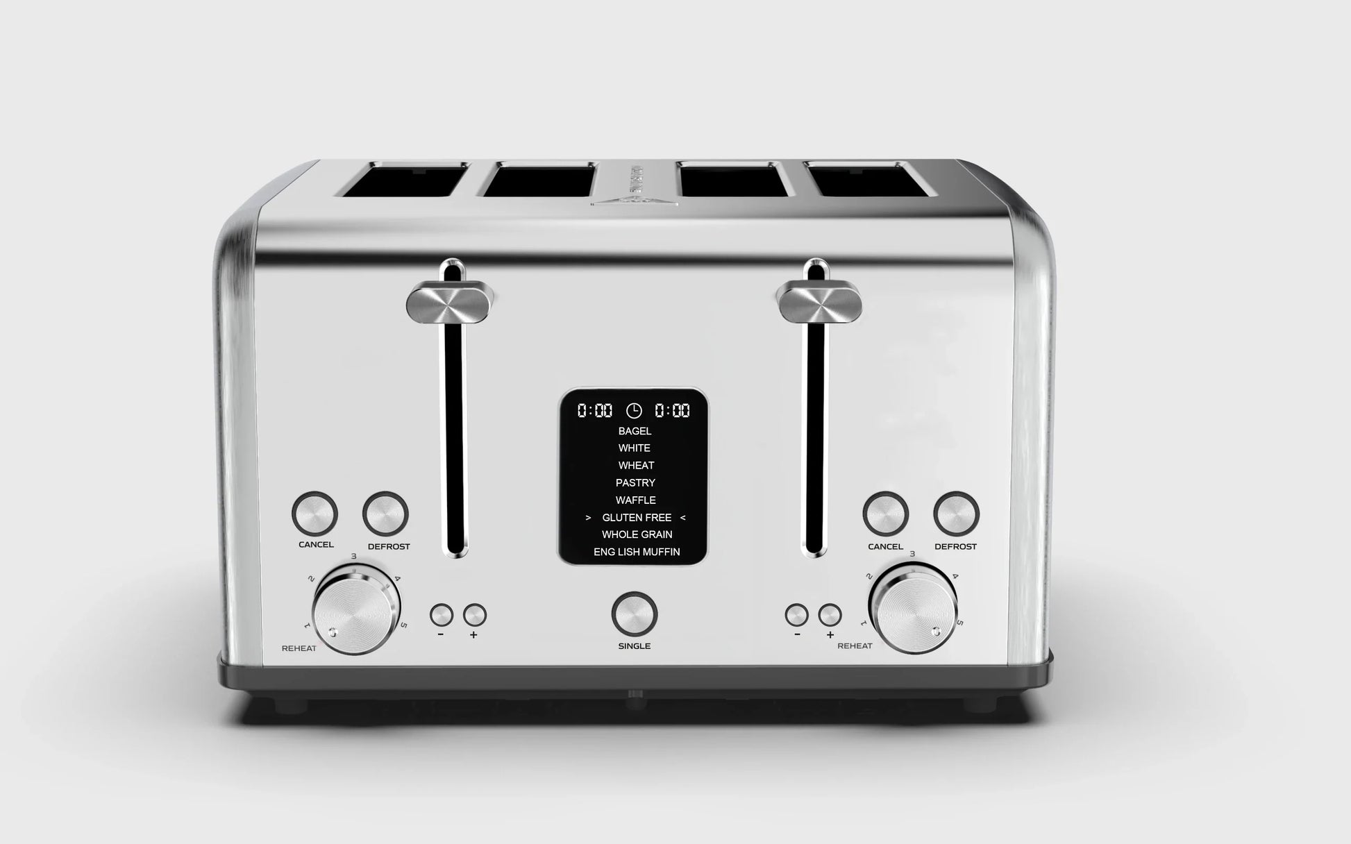 KTX-633491 Digital Display Stainless Steel 4-Slice Electric Toaster with Adjustable Settings