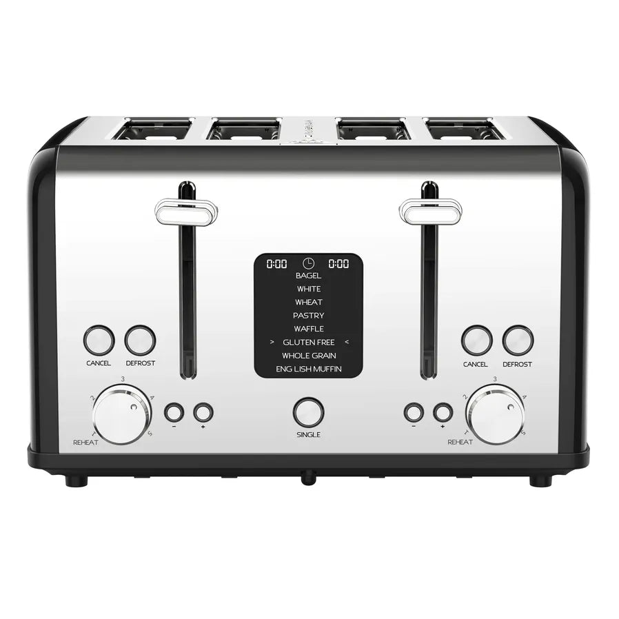 KTX-633491 Digital Display Stainless Steel 4-Slice Electric Toaster with Adjustable Settings