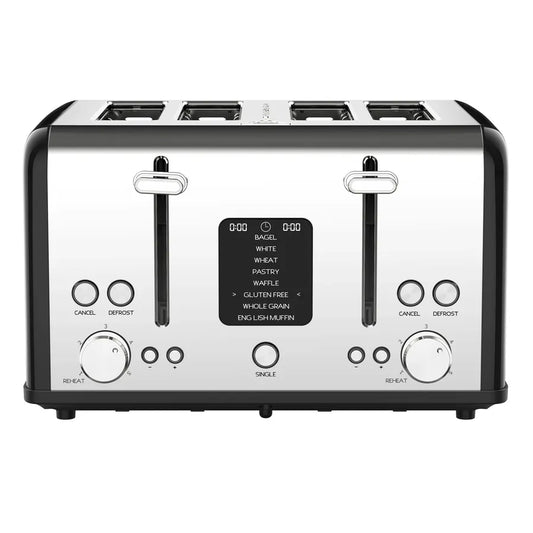 KTX-633491 Digital Display Stainless Steel 4-Slice Electric Toaster with Adjustable Settings