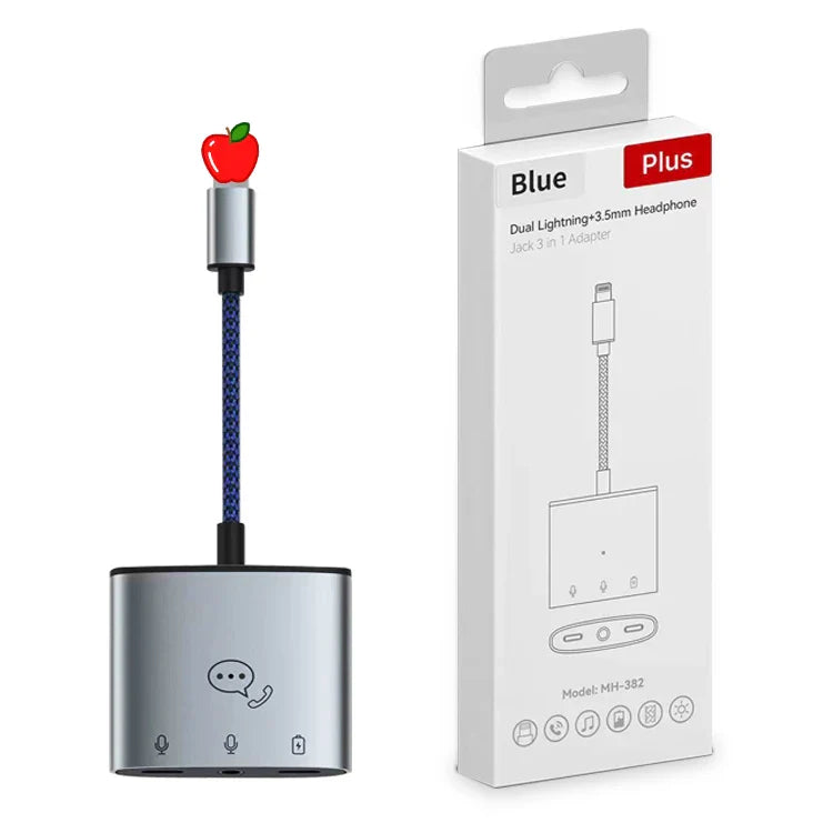 KTX-669715 3 in 1 Audio Splitter Adapter for iPhone with 8-Pin Connector to 3.5mm Aux and Charger Port
