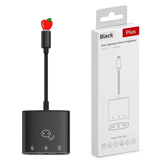 KTX-669715 3 in 1 Audio Splitter Adapter for iPhone with 8-Pin Connector to 3.5mm Aux and Charger Port