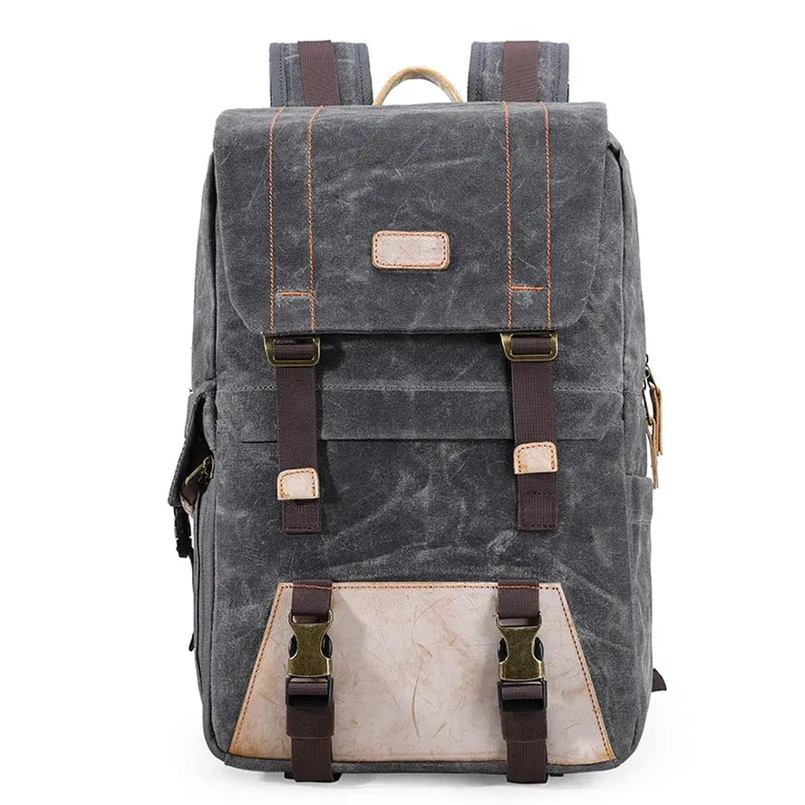 KTX-269715 Vintage Waterproof Waxed Canvas Camera Backpack in Green, Khaki, Dark Grey