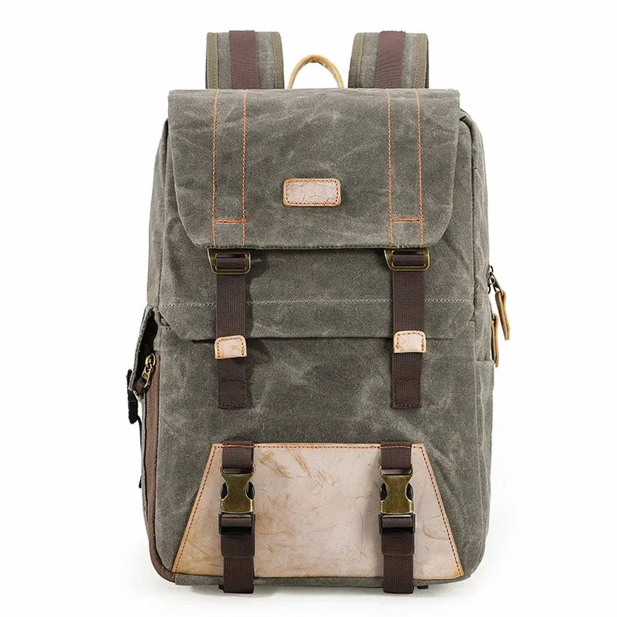 KTX-269715 Vintage Waterproof Waxed Canvas Camera Backpack in Green, Khaki, Dark Grey