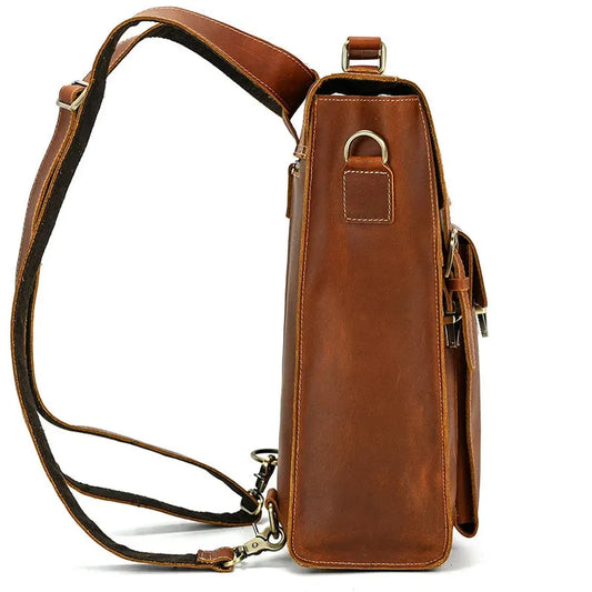 KTX-007763 Retro Crazy Horse Leather Multi-Functional Backpack and Messenger Bag in Waxed Canvas