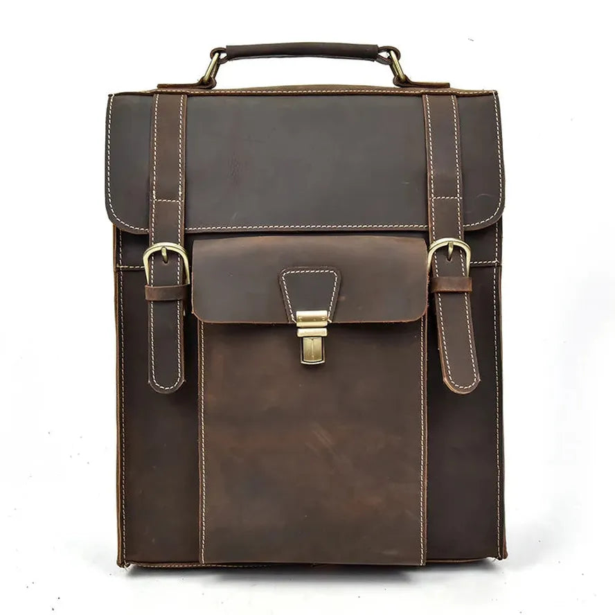 KTX-007763 Retro Crazy Horse Leather Multi-Functional Backpack and Messenger Bag in Waxed Canvas