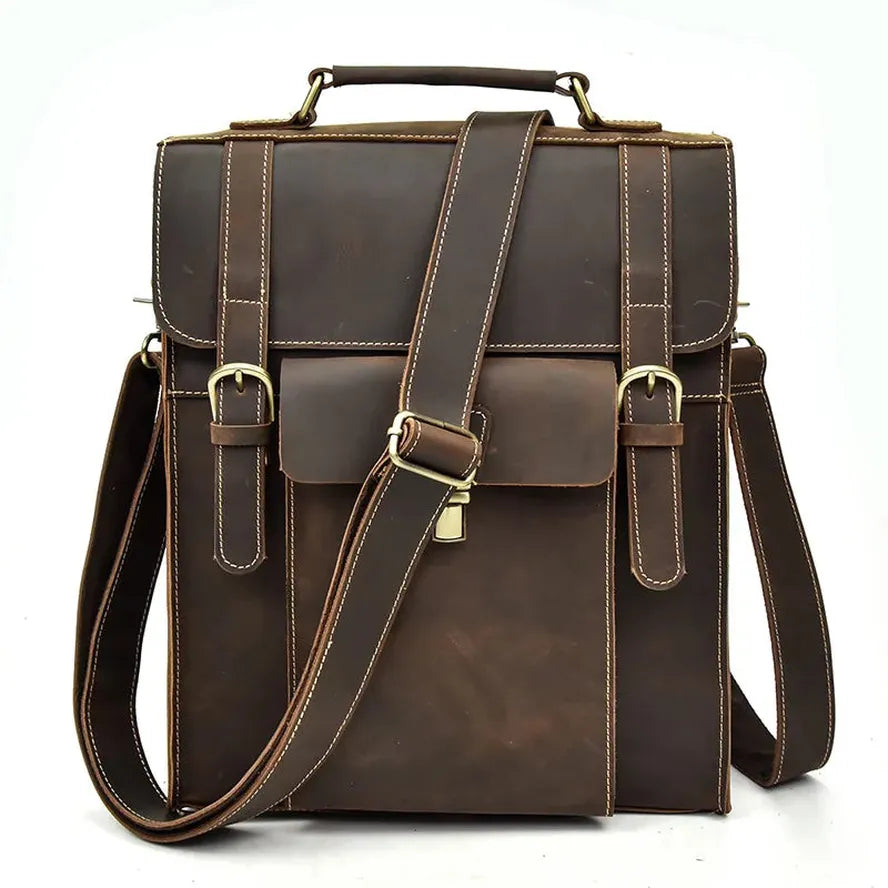 KTX-007763 Retro Crazy Horse Leather Multi-Functional Backpack and Messenger Bag in Waxed Canvas