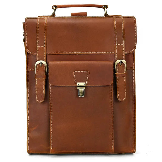 KTX-007763 Retro Crazy Horse Leather Multi-Functional Backpack and Messenger Bag in Waxed Canvas