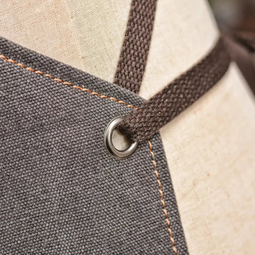 KTX-487891 Vintage Handmade Canvas Apron for Kitchen and Cafe Work, Unisex Leather Trim