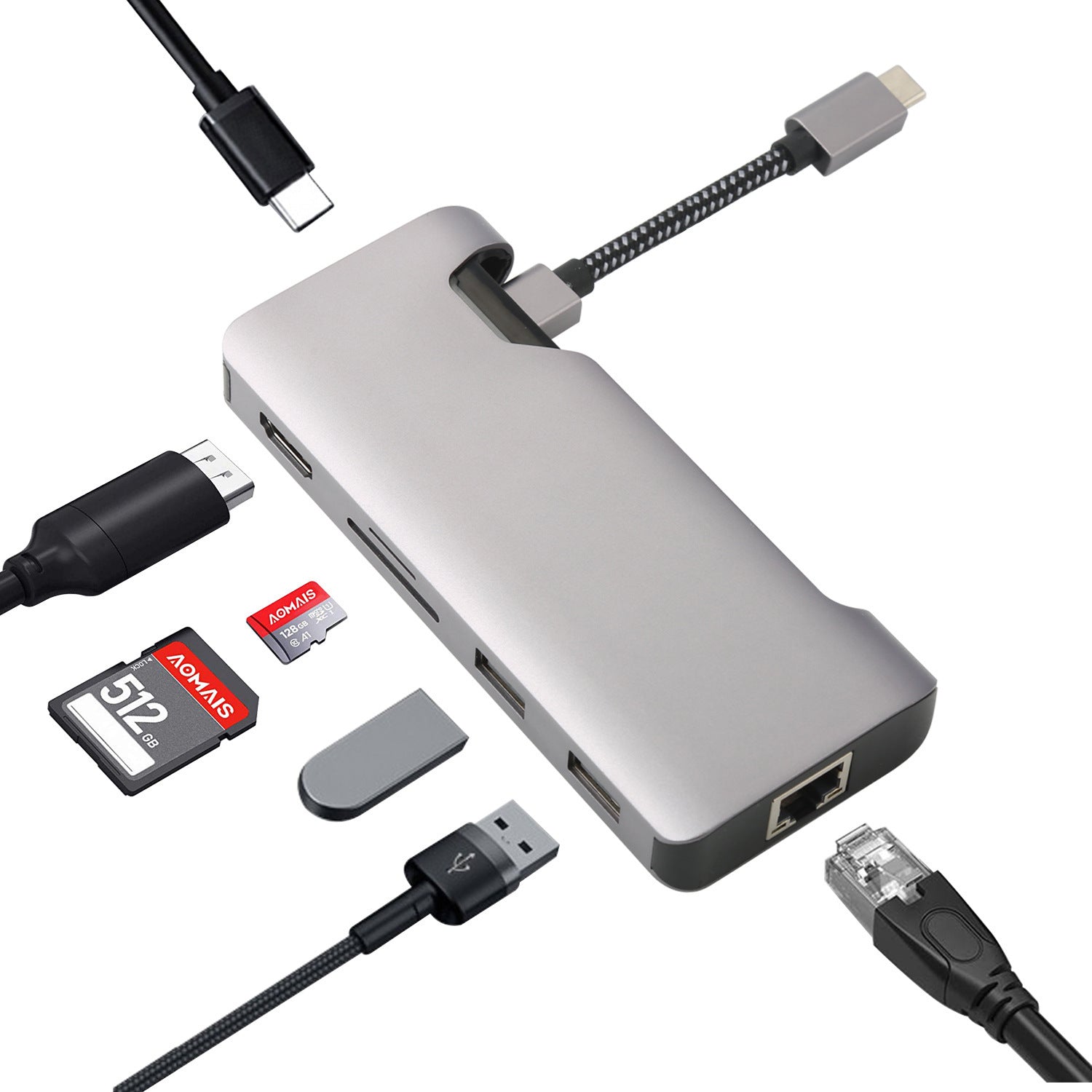KTX-723667 7-in-1 USB-C Hub with 4K HDMI, Ethernet, USB 3.0, and Dual SD/TF Card Reader