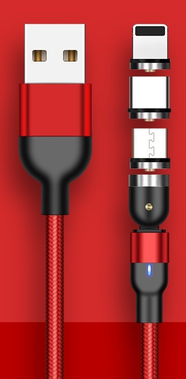 KTX-283411 Rotating Magnetic Charging Cable - USB Type-C, 0.5M/1M/2M, Black/Red/Purple, 5V/2.4A