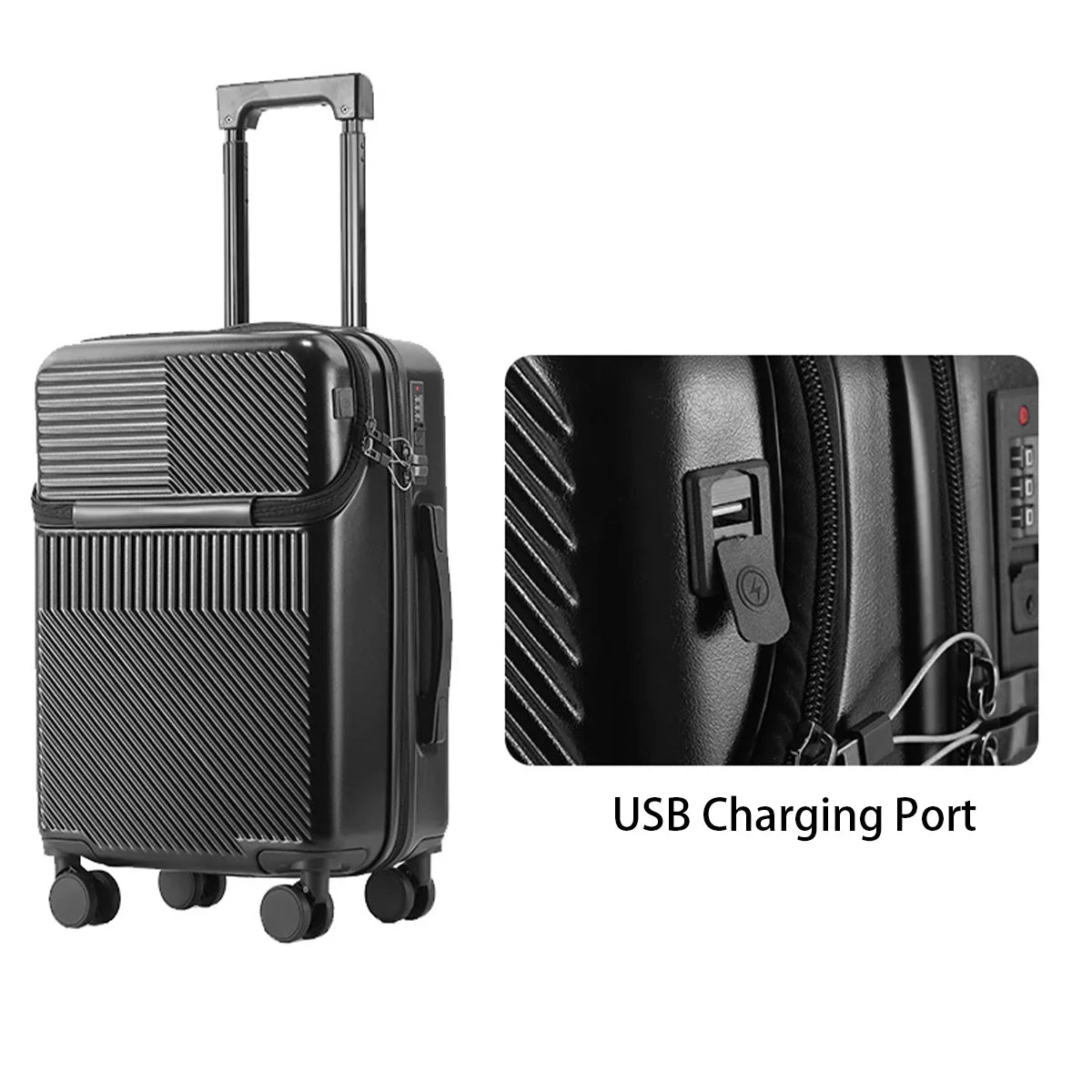 KTX-143763 Front Opening Trolley Suitcase with USB Charging Port for Travel Convenience
