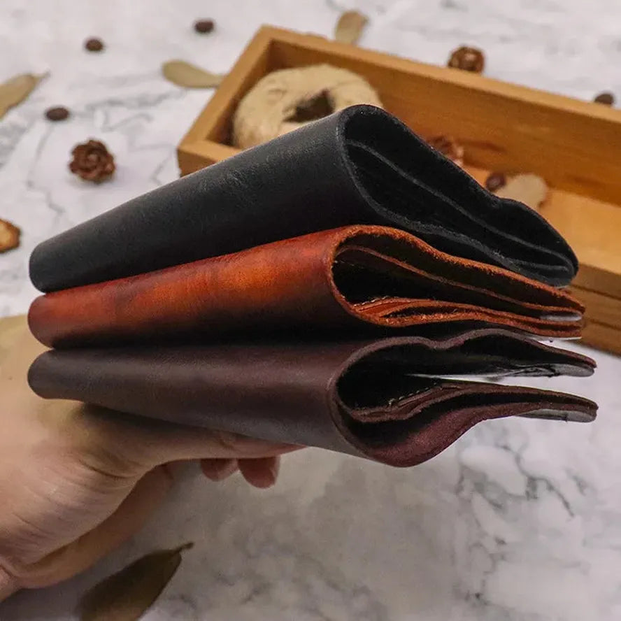 KTX-874387 Top Layer Cowhide Leather Wallet with Multiple Card Slots - Retro Vegetable Tanned Mini Wallet