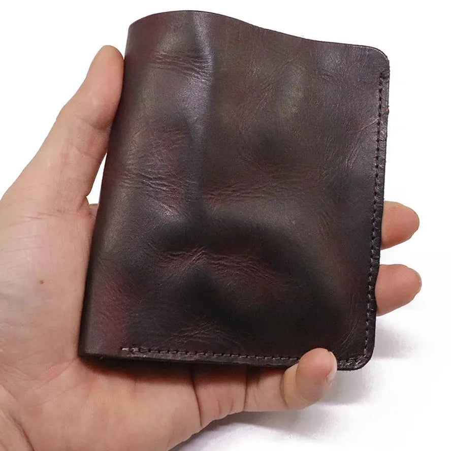 KTX-874387 Top Layer Cowhide Leather Wallet with Multiple Card Slots - Retro Vegetable Tanned Mini Wallet