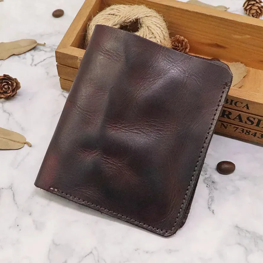 KTX-874387 Top Layer Cowhide Leather Wallet with Multiple Card Slots - Retro Vegetable Tanned Mini Wallet