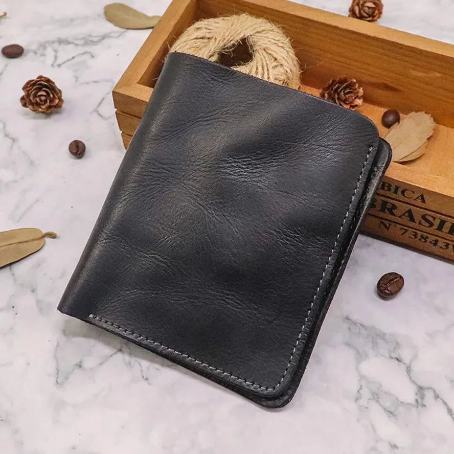 KTX-874387 Top Layer Cowhide Leather Wallet with Multiple Card Slots - Retro Vegetable Tanned Mini Wallet