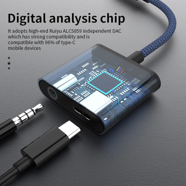 KTX-699283 2-in-1 USB-C to 3.5mm Audio Adapter for iPhone 15/15 Pro and Samsung Headphones