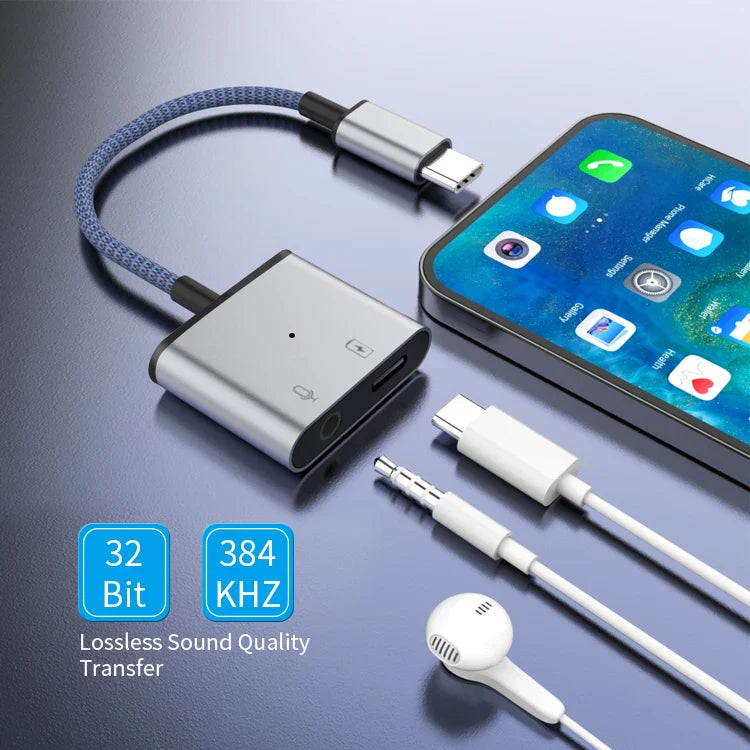 KTX-699283 2-in-1 USB-C to 3.5mm Audio Adapter for iPhone 15/15 Pro and Samsung Headphones