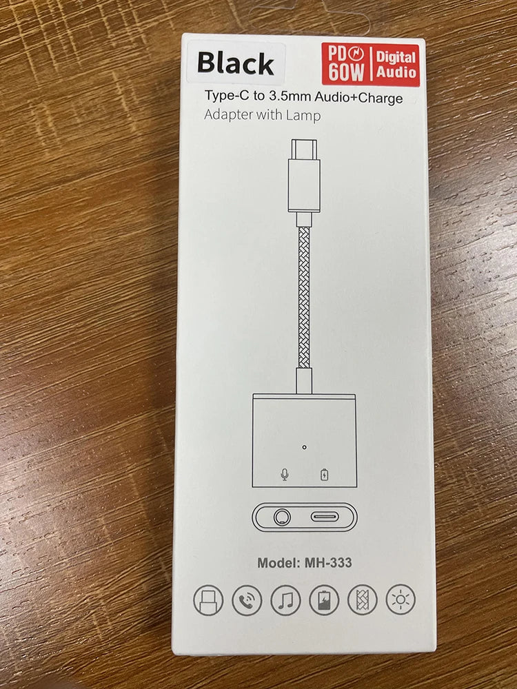 KTX-699283 2-in-1 USB-C to 3.5mm Audio Adapter for iPhone 15/15 Pro and Samsung Headphones