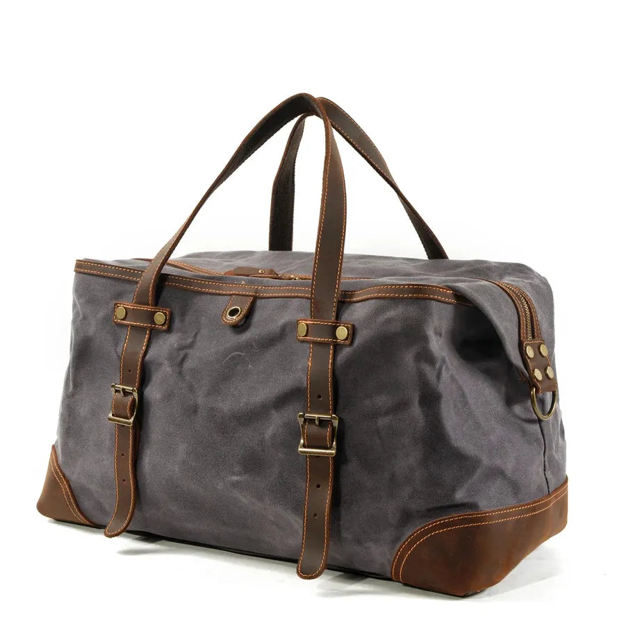 KTX-369363 Waterproof Waxed Canvas Duffle Bag with Leather Accents for Men - 52cm x 22cm x 30cm