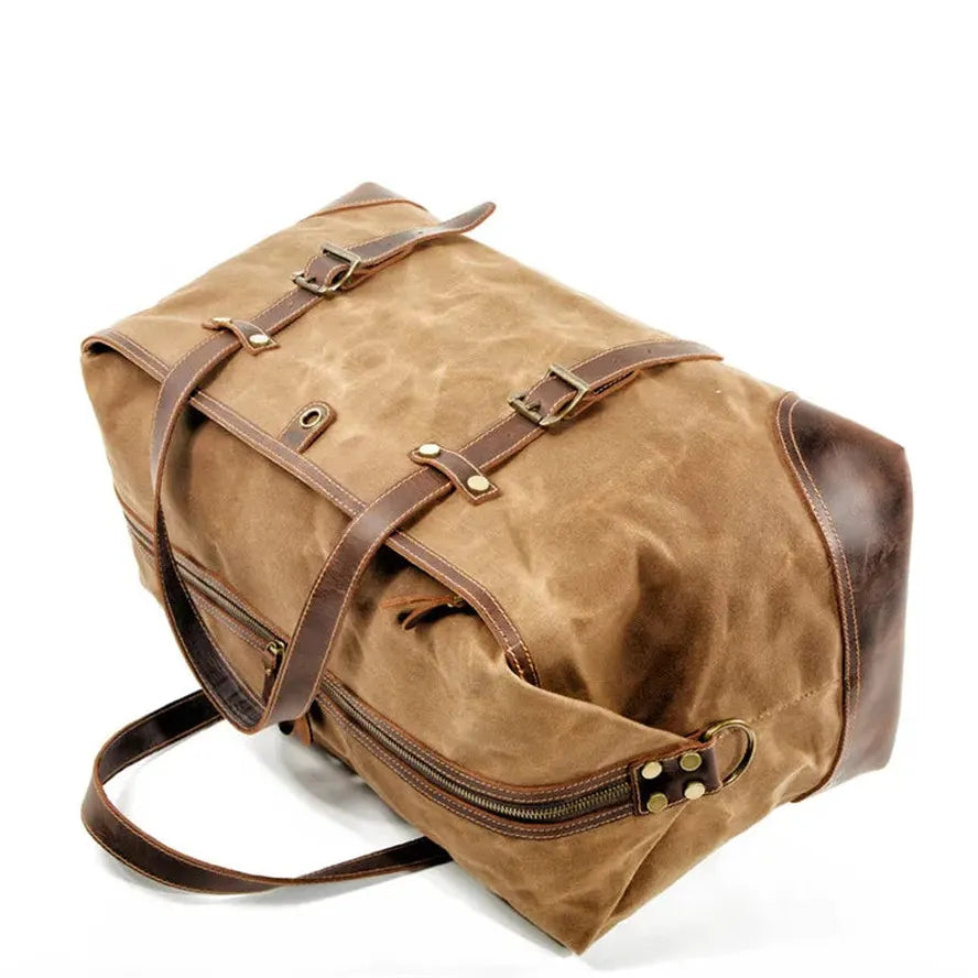 KTX-369363 Waterproof Waxed Canvas Duffle Bag with Leather Accents for Men - 52cm x 22cm x 30cm
