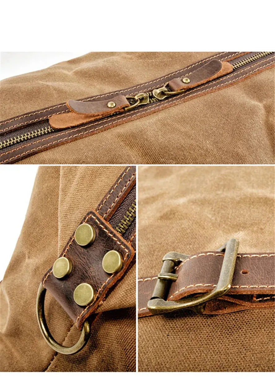 KTX-369363 Waterproof Waxed Canvas Duffle Bag with Leather Accents for Men - 52cm x 22cm x 30cm