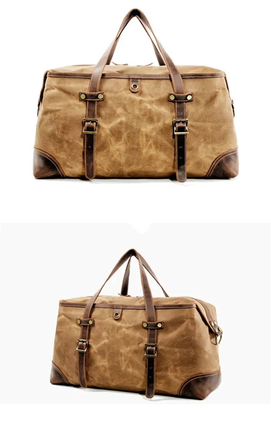 KTX-369363 Waterproof Waxed Canvas Duffle Bag with Leather Accents for Men - 52cm x 22cm x 30cm