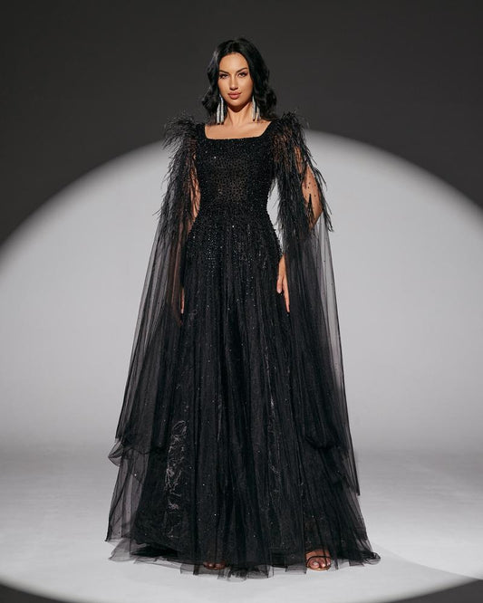 KTX-397011 Elegant Black Evening Dress - Model EZ25013 for Women’s Special Occasions