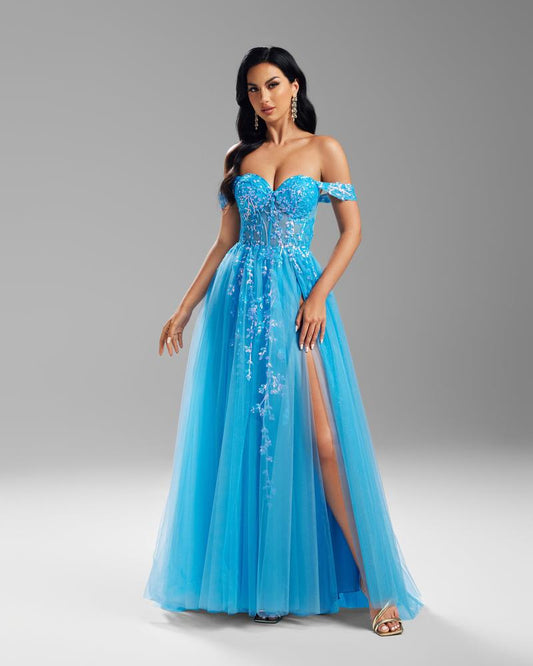 KTX-117907 Elegant Blue Evening Dress for Women - Special Occasion Attire