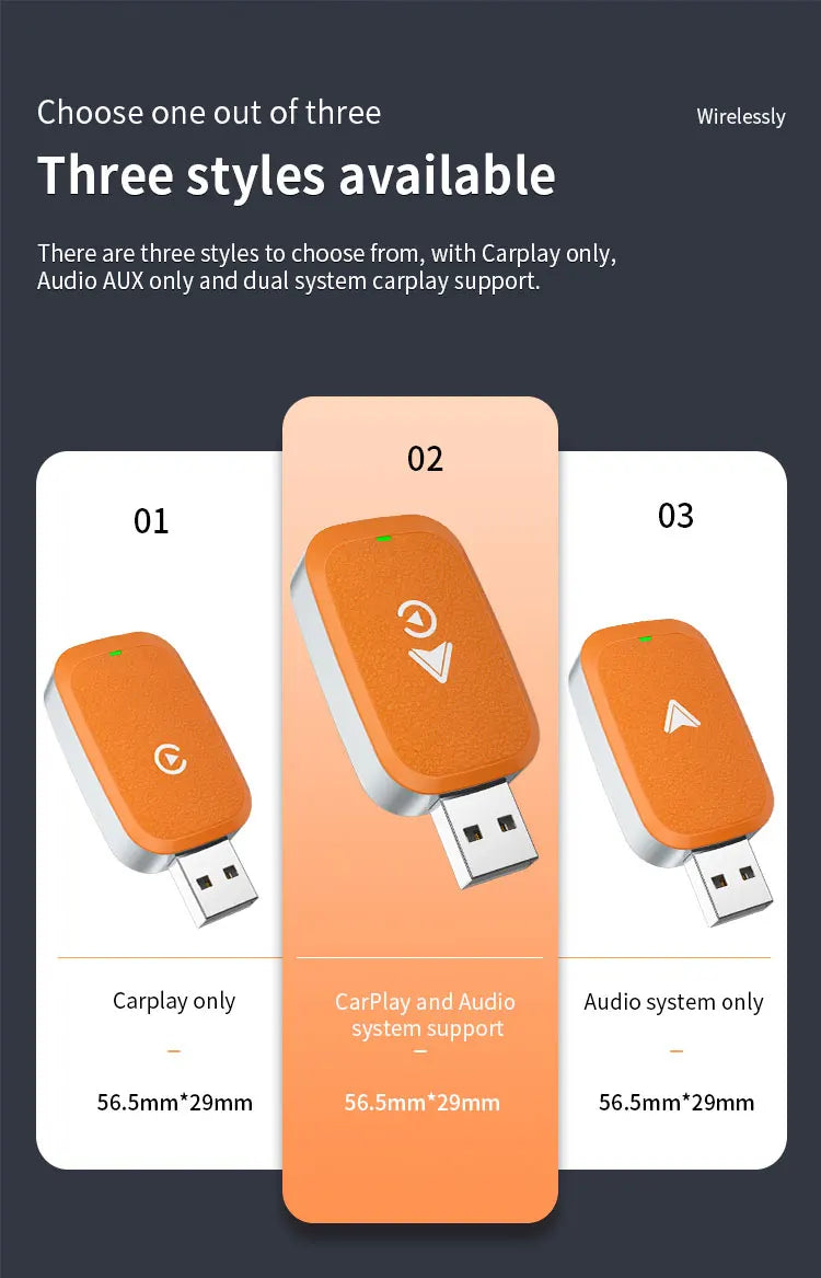 KTX-476563 Wireless CarPlay and Android Auto Adapter - USB Converter for iPhone to Connect via Bluetooth