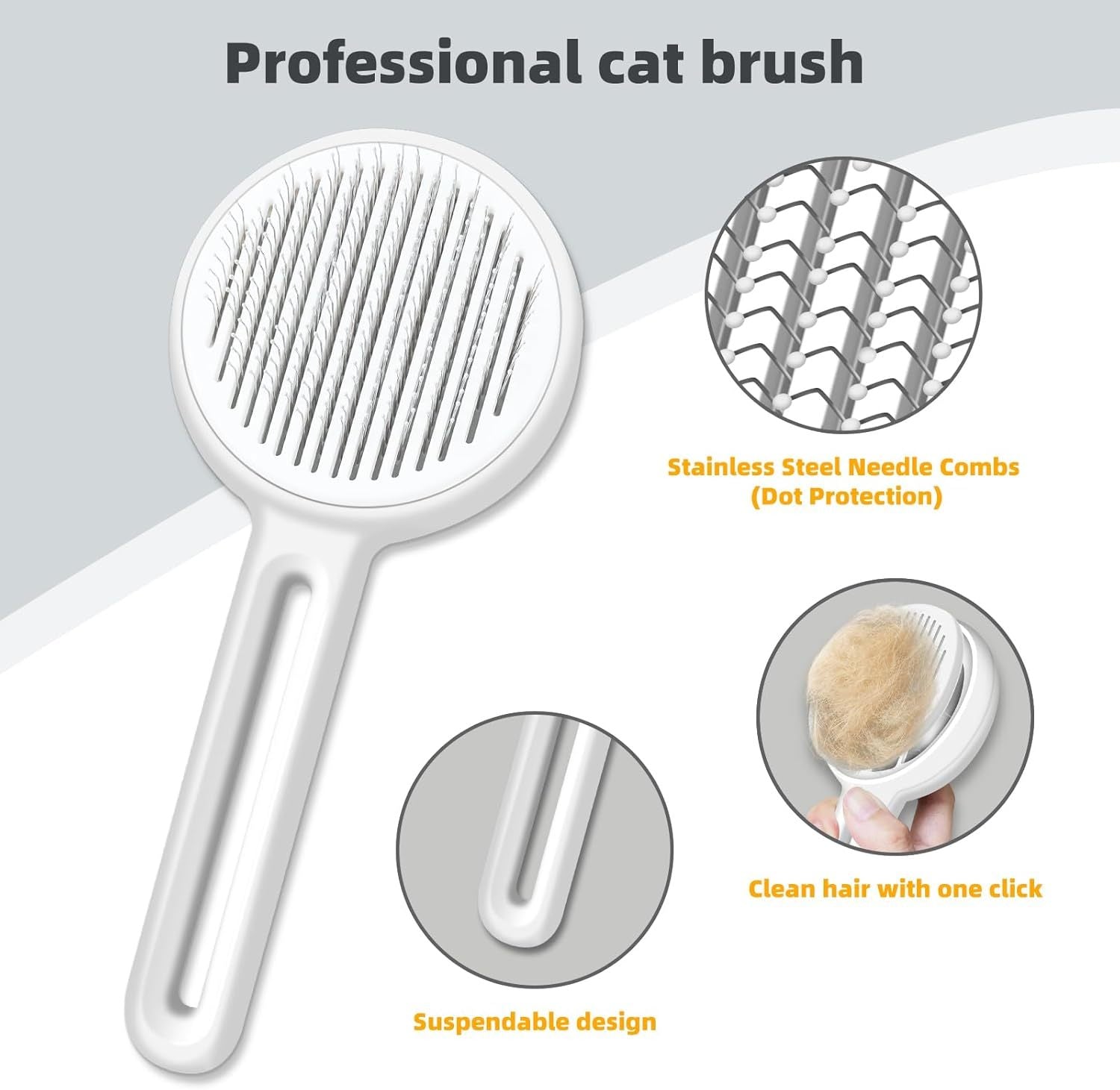 JMT-340362 Self-Cleaning Cat Brush with Release Button for Effective Shedding and Grooming