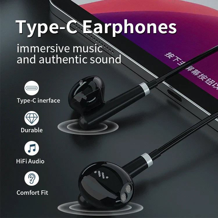 KTX-452947 USB C Wired Earbuds with Microphone for iPhone 15 Pro Max - Comfort Fit with Deep Bass Sound